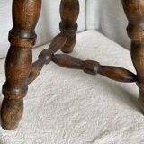 Vintage 1950-60s turned wood tripod stool with crossbar