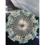 Sputnik Lantern Pendant in Transparent and Sanded Green-Whater Murano Glass