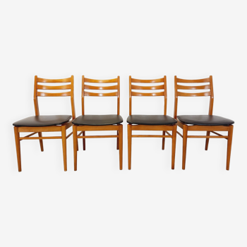 Suite de 4 chaises scandinaves vintage en bois et skai des années 50 60