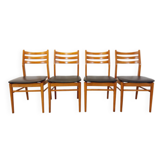Suite de 4 chaises scandinaves vintage en bois et skai des années 50 60