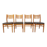 Suite de 4 chaises scandinaves vintage en bois et skai des années 50 60