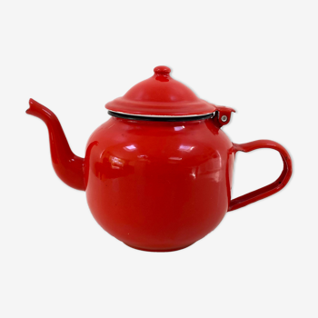 Red enamelled teapot 1 liter from the 70s