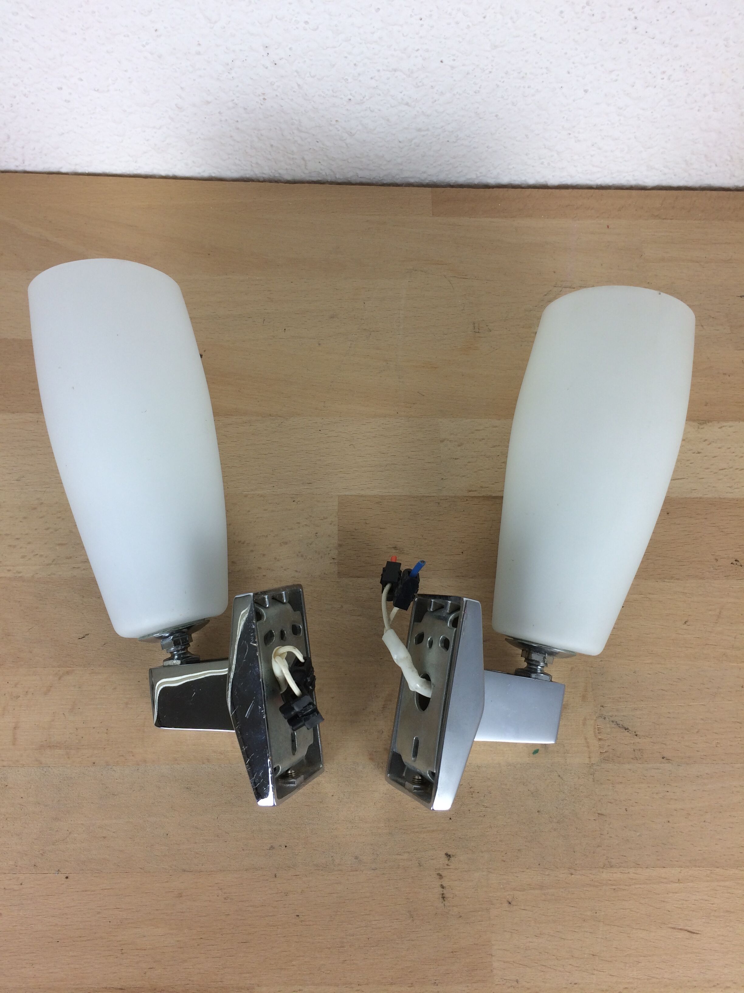 Pair of inda adjustable wall lamps, chrome and white opaline 70's