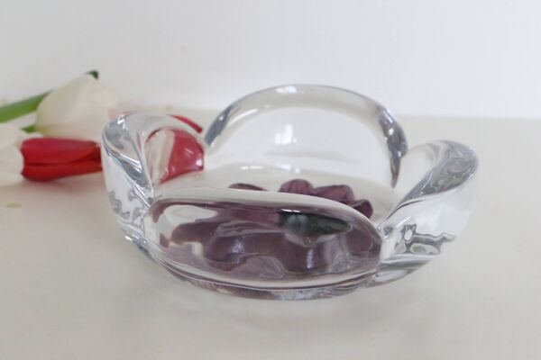 Coupe / Vide-poche Daum série Coppelia, cristal et pate de verre rose