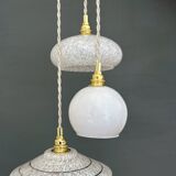 Vintage white glass triple globe suspension from Clichy and opaline.