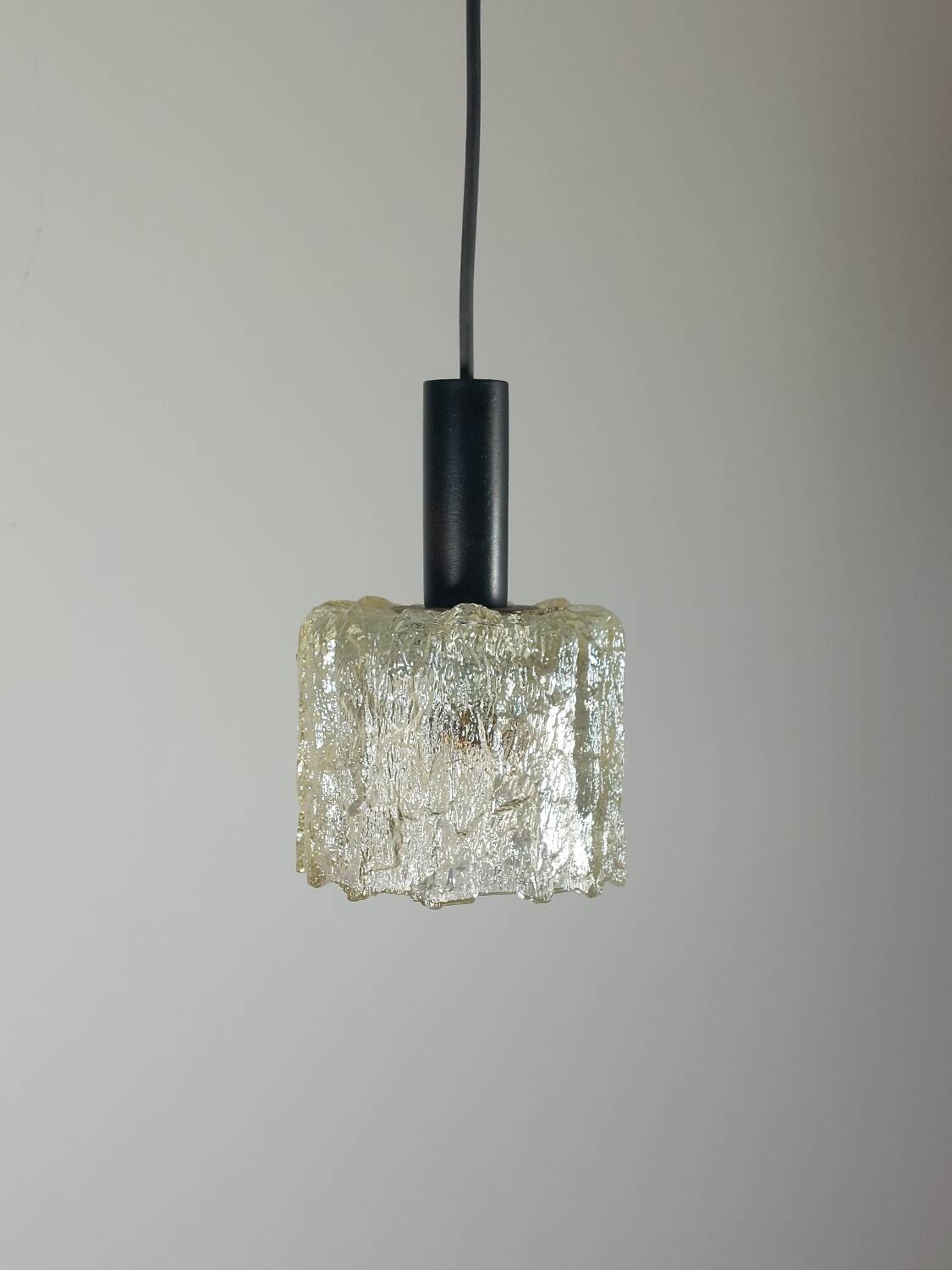 Vintage Mid Century Ice Glass Pendant Light 1970s