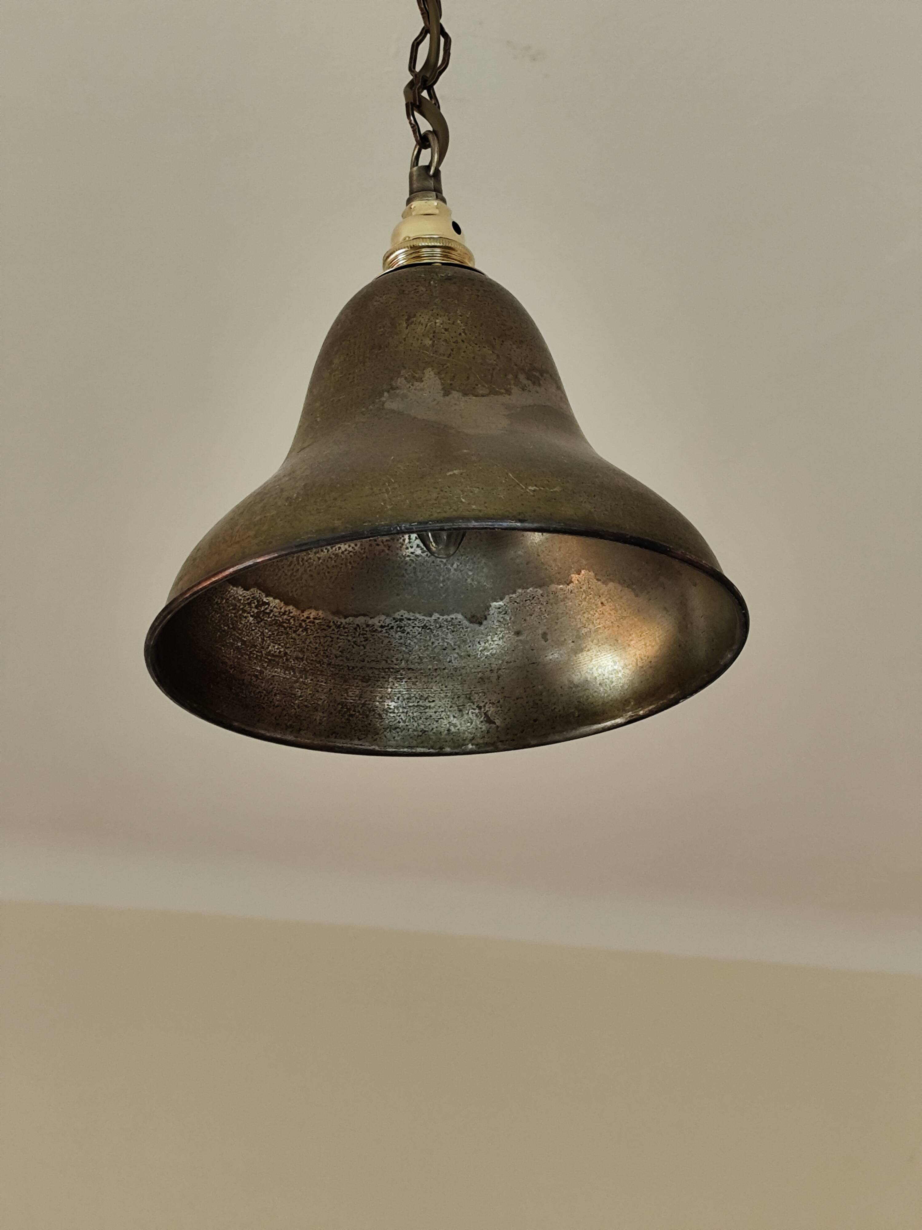 Suspension  abat-jour en laiton - lustre cloche métal bronzé