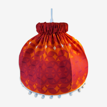 Suspension vintage abat-jour en tissu orange et rouge