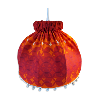 Vintage lampshade pendant lamp in orange and red fabric