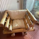 Set Sofa and 2 armchairs in large bamboo with cushions