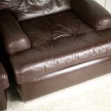 Pair of armchairs brown leather base stainless steel, France, circa 1970