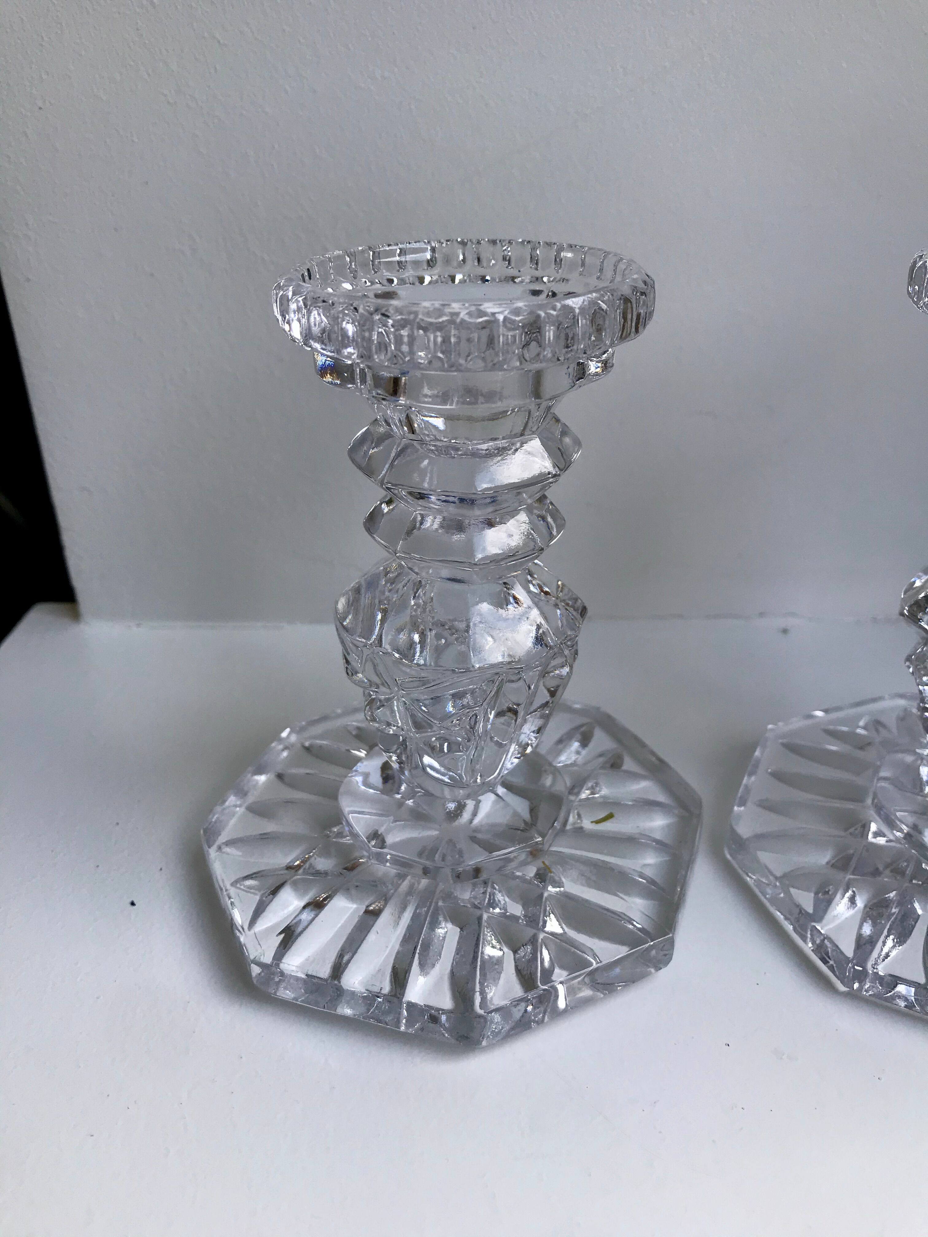Pair of molded glass candle holders 50-60s