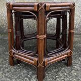 Pair of nesting tables, bamboo and rattan, vintage, 80s