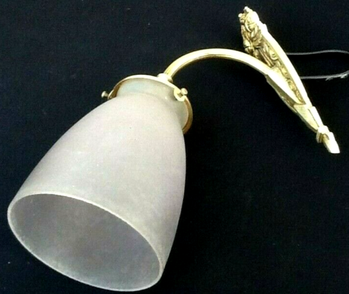 1930s Art Deco Wall Lamp Bronze / Brass Roses with Owl Decor