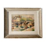 Engraving painting of the Pont Neuf in Paris, 50s