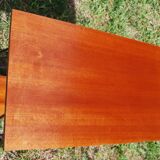 Tv furniture, a table with teak wheels and Scandinavian-style metal.