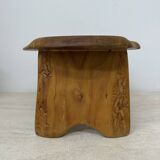 Brutalist solid wood side table /stool , 1970s