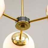 Mid-Century Modern Italian Chandelier in Brass and Opaline Glass, 1960s