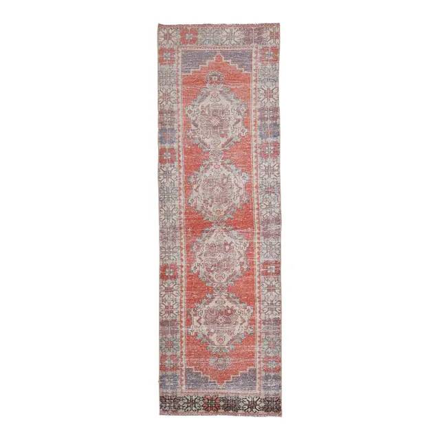 Vintage Turkish Oushak Handmade Wool Cotton Red Runner 85x277