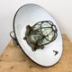 Black enamel and cast iron industrial cage pendant lamp, 1950