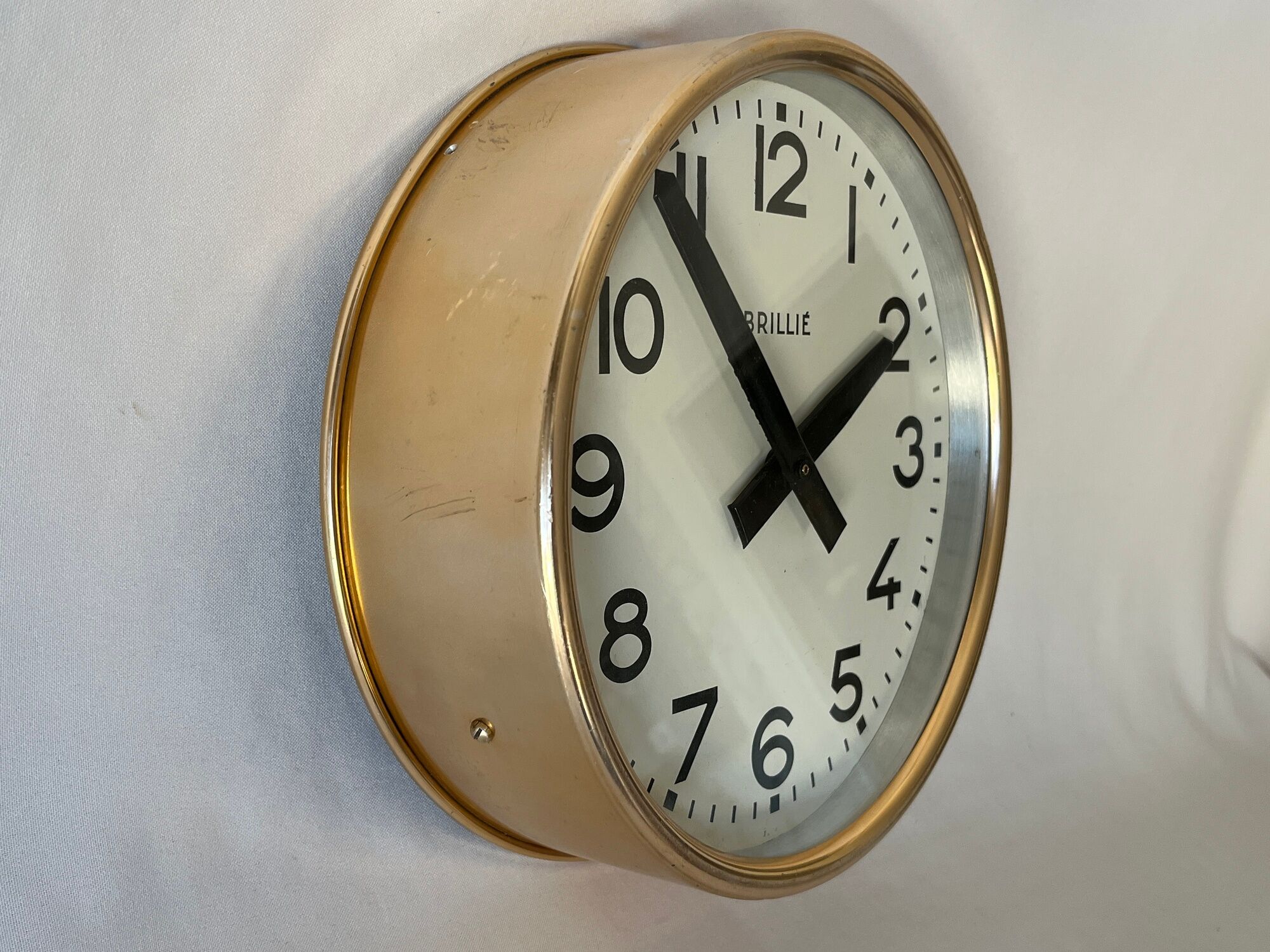 Gilded wall clock Brillié gold industrial pendulum station factory workshop 1960 26 cm