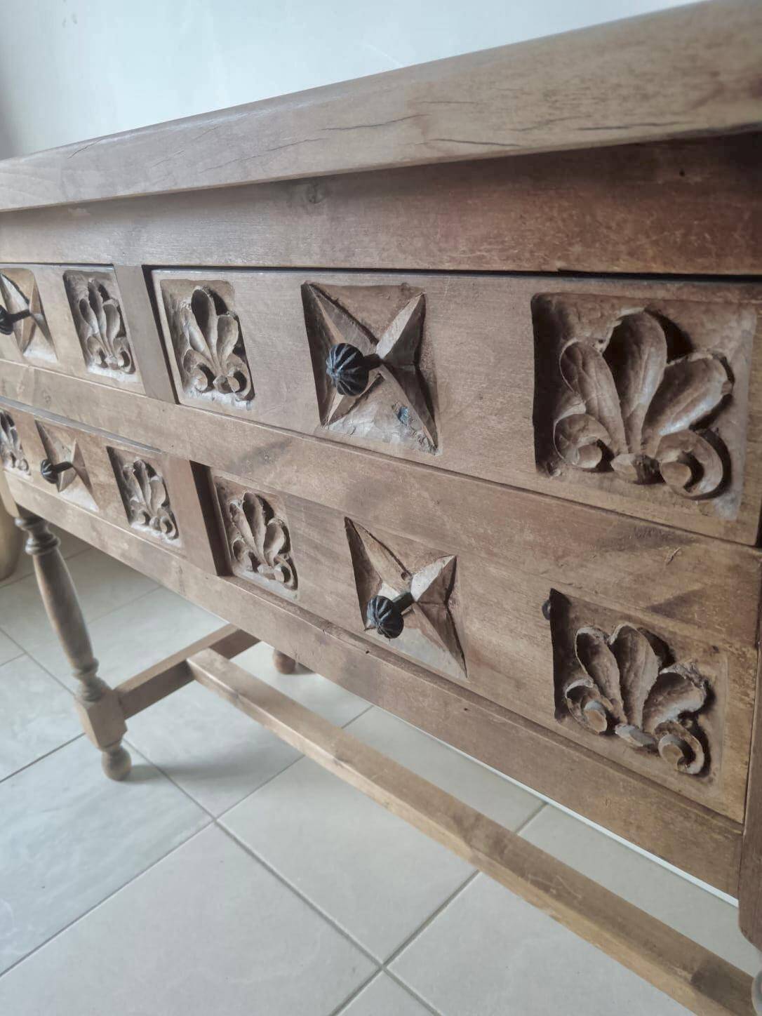 Antique Spanish hand-carved console table