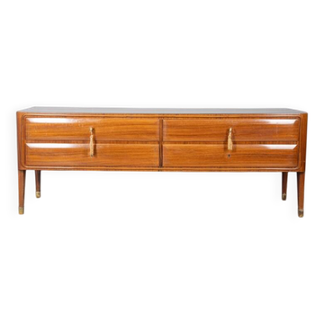 Buffet vintage années 50 en bois, laiton et verre, design italien
