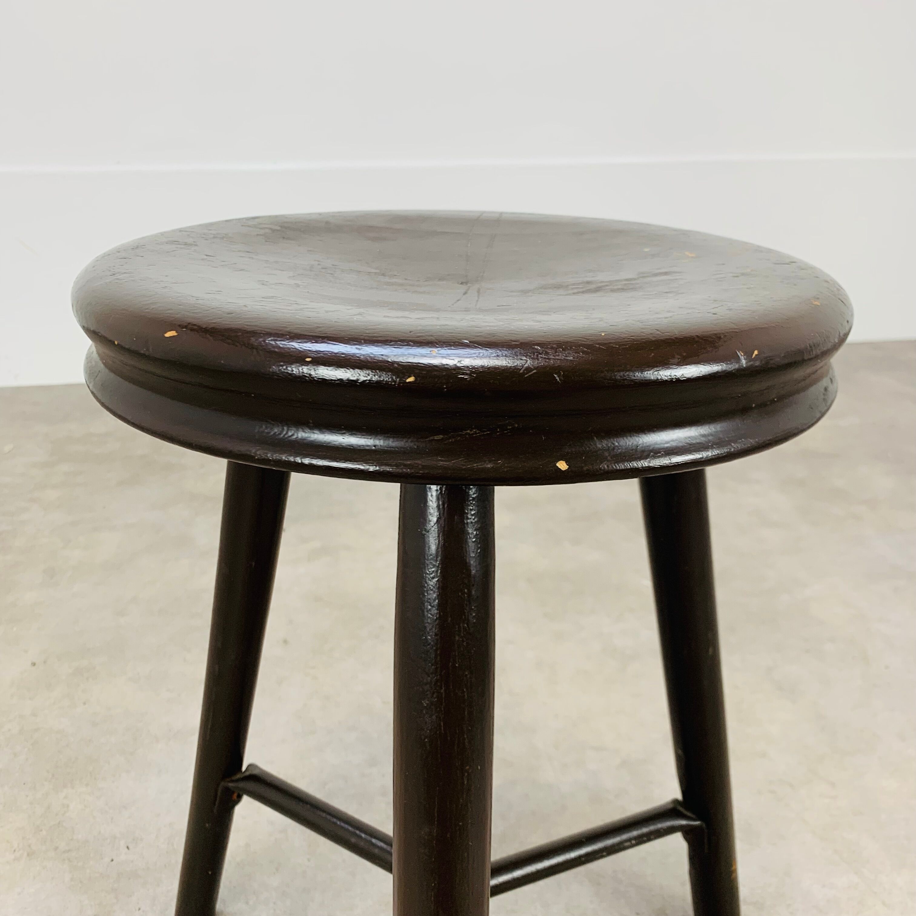 Industrial metal and wood tripod stool
