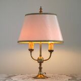 2 Light French Vintage Brass Boulotte Table Lamp With Cream Fabric Shade