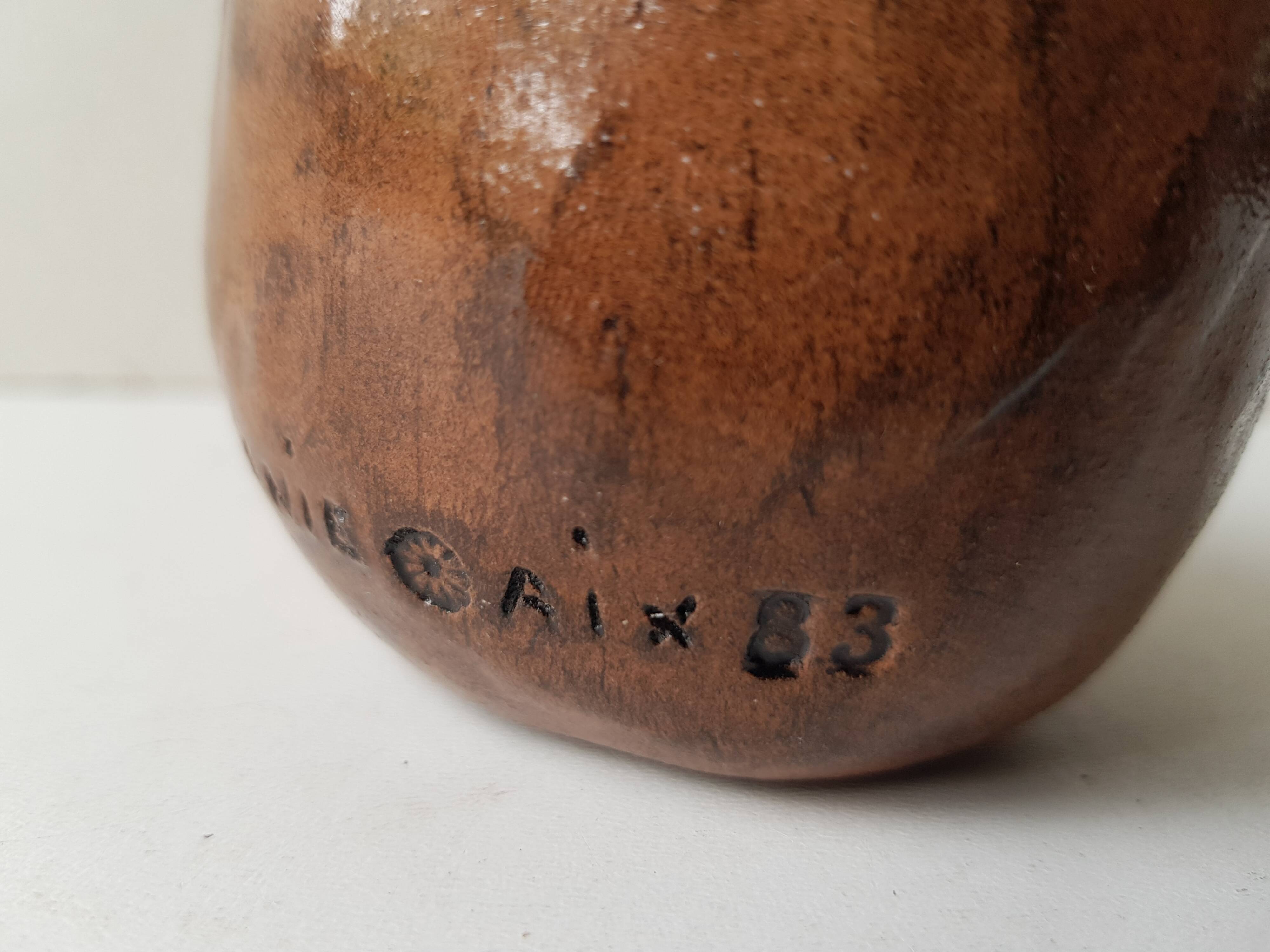 Ceramic owl sculpture, signed Nani in Aix in 1983