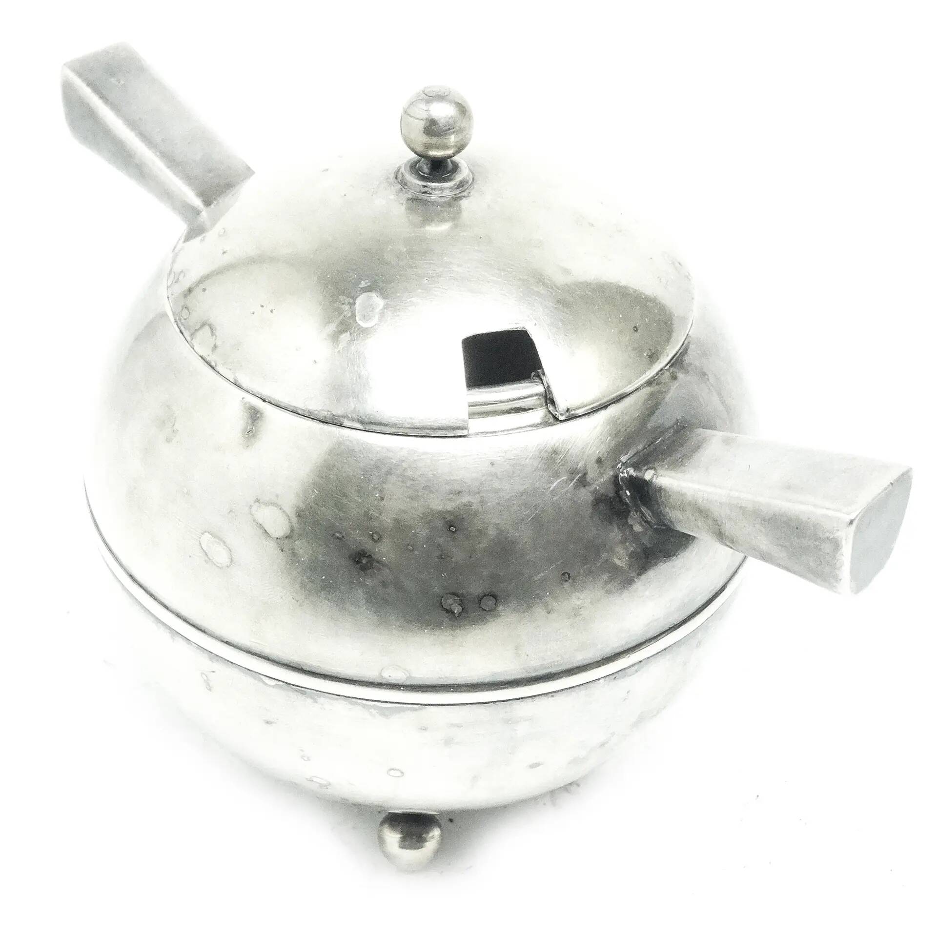 Postmodernist sugar bowl, silver-plated brass, Poland, 1950s