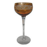 14cl Nancy Houillon crystal wine glass, amber lined, floral frieze