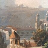 Grande peinture à l'huile sur toile d'une vue de Salzbourg du 19ème siècle