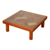 Square coffee table, handcrafted marquetry, 1985