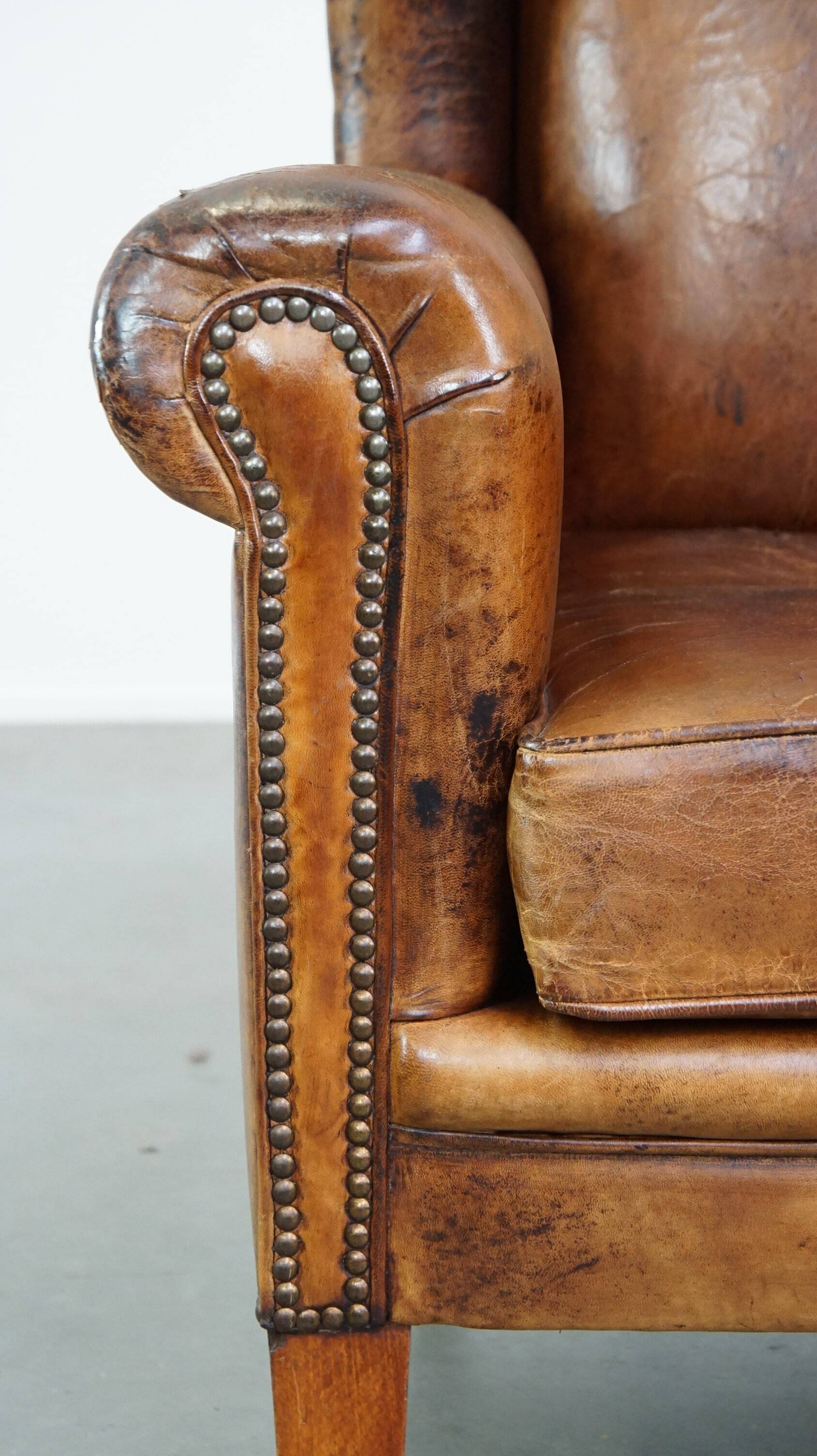 Sheepskin leather wing chair