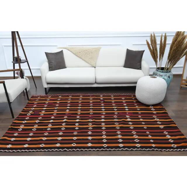 Vintage Turkish Oushak Handmade Wool & Cotton Brown Rug 169x238
