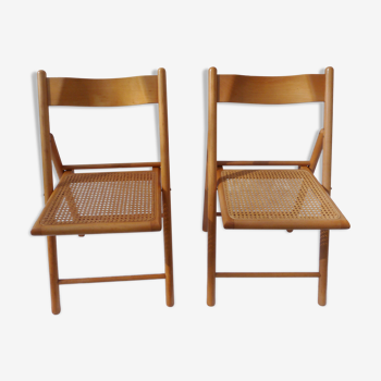 Duo de chaises pliantes cannées