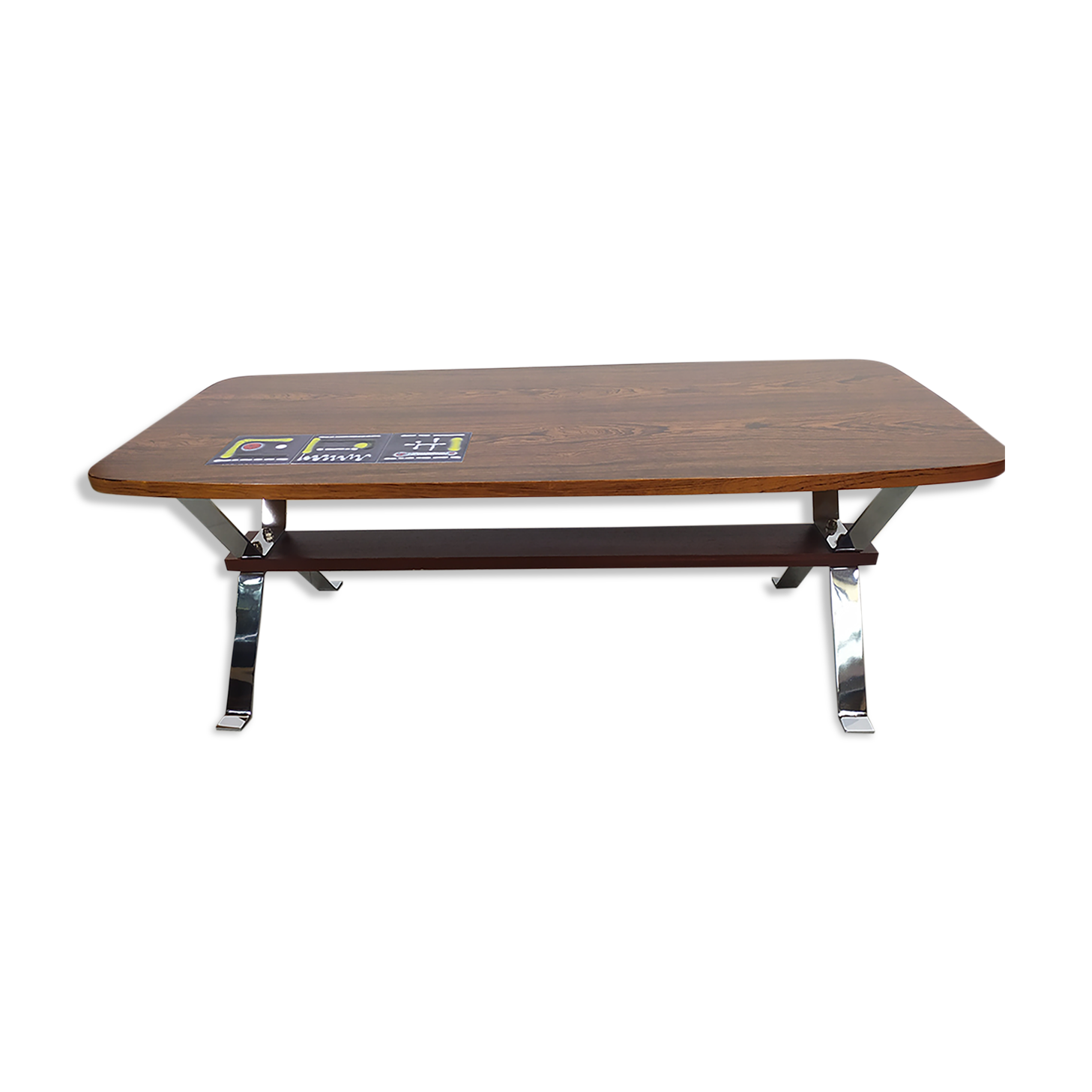 Table basse art déco vintage bois carrelage chrome