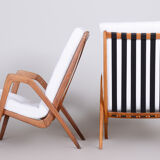 White Mid century armchairs made in Czechia '50s. By Jan Vanek, fully Restored