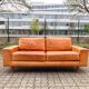 Danish Modern Mid Century Vintage Cognac Leather Sofa