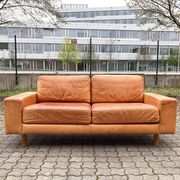 Canapé en cuir cognac vintage danois moderne du milieu du siècle