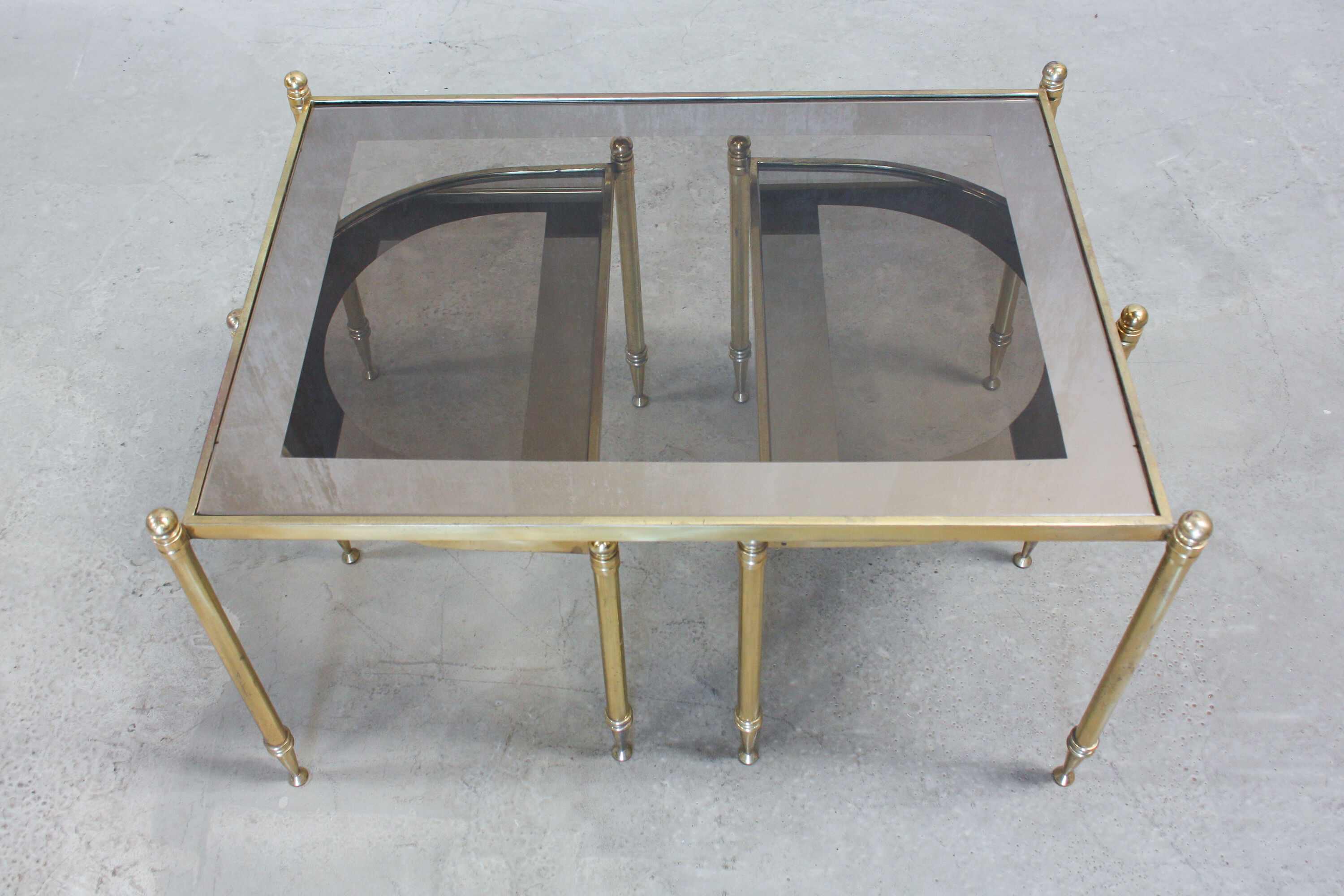 Portuguese pull out tables in brass and glass, 1970s