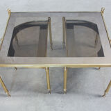 Portuguese pull out tables in brass and glass, 1970s
