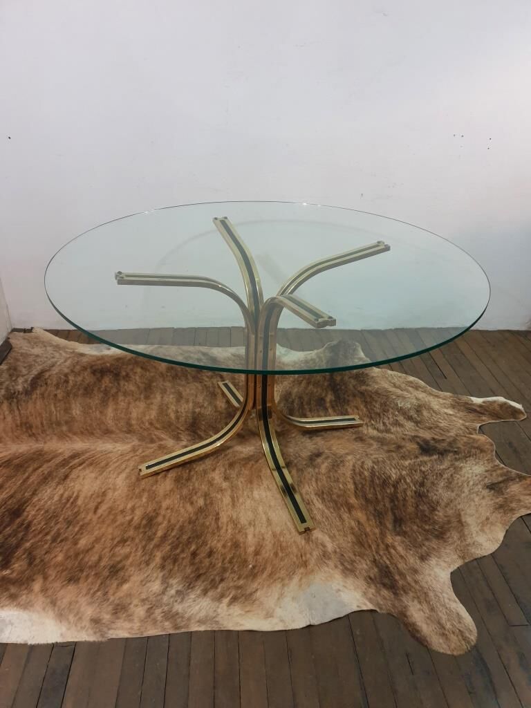 Glass round table - design 70s - Hollywood Regency