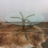 Glass round table - design 70s - Hollywood Regency