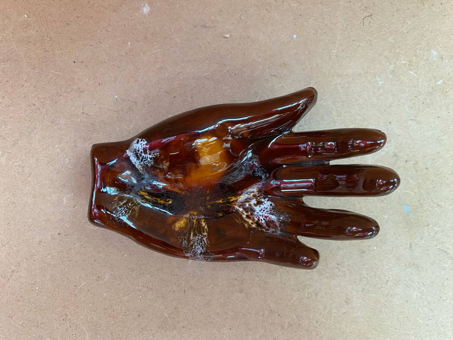 Old vallauris hand shaped brown ceramic pocket tray vintage decoration