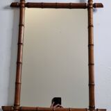 Large turned wooden bamboo mirror, 55 x 78 cm, circa 1900