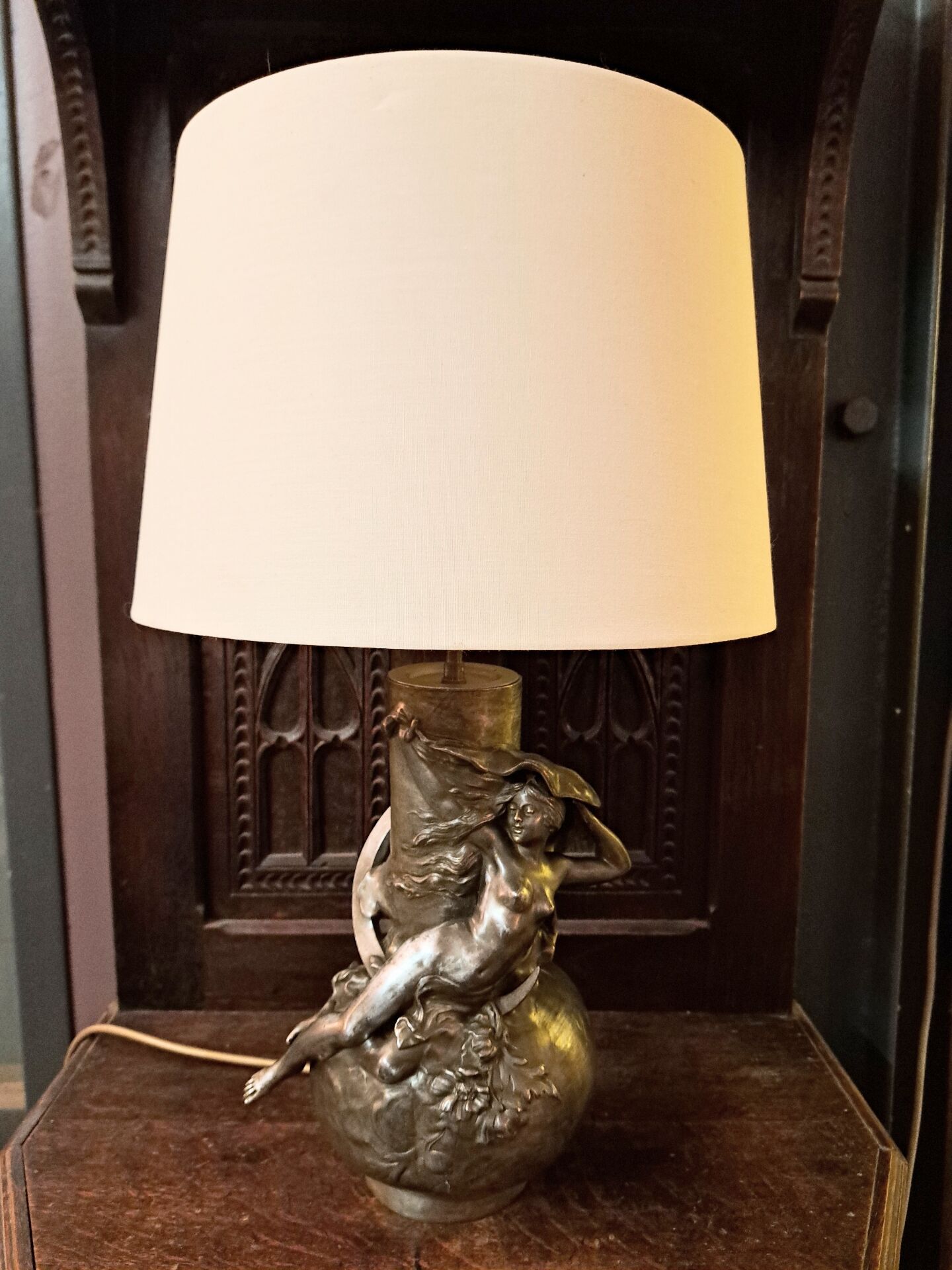 Lamp signed L. Moreau in brushed metal.