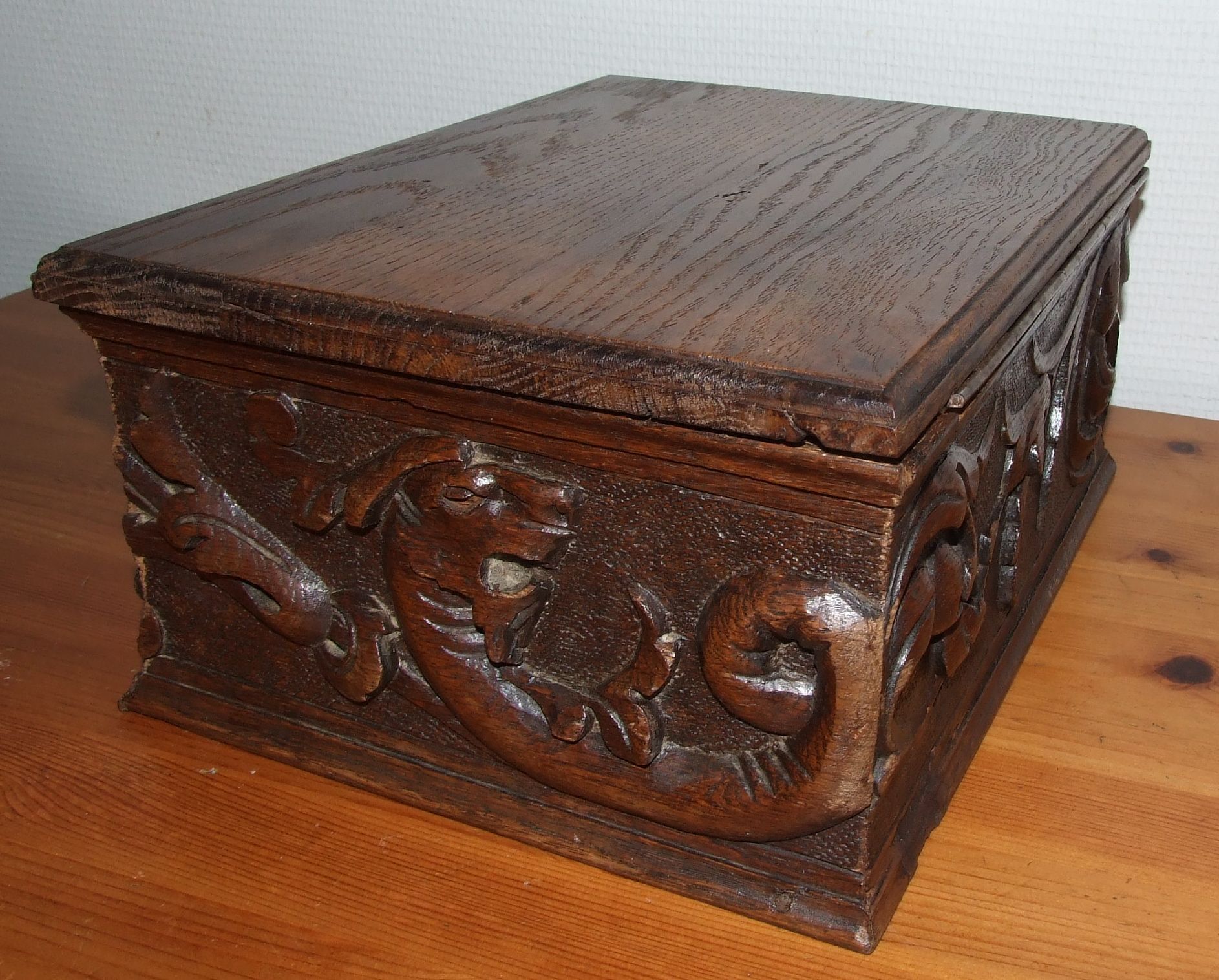 Old carved wooden box