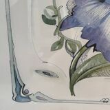 Iris flower on paper with vintage wooden frame